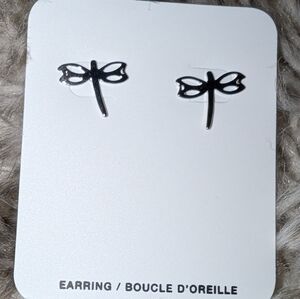 Dragonfly Stud Earrings - Silver Tone 925
